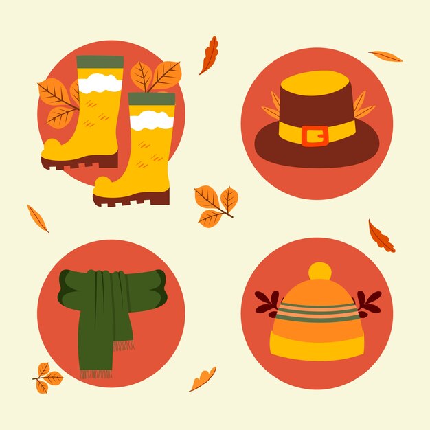 Colección de elementos planos de otoño