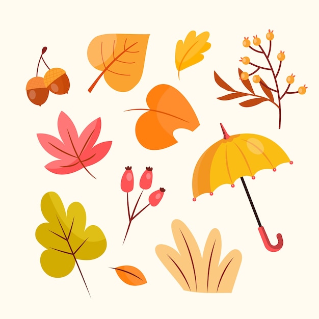 Colección de elementos planos de otoño