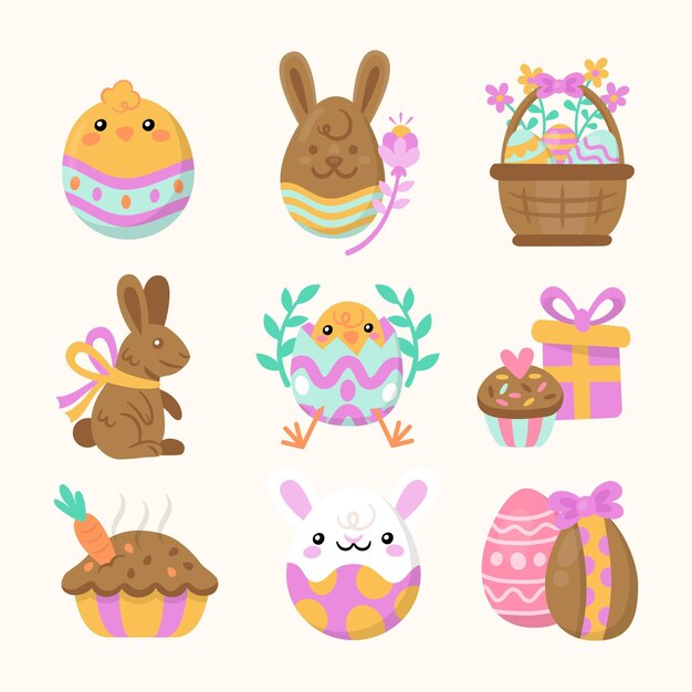 Colección de elementos planos de pascua