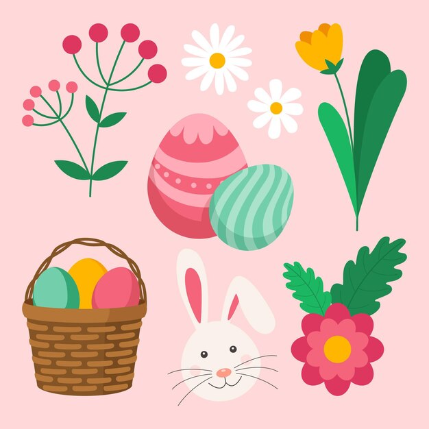 Colección de elementos planos de pascua