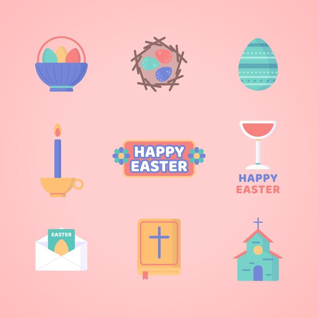 Colección de elementos planos de pascua