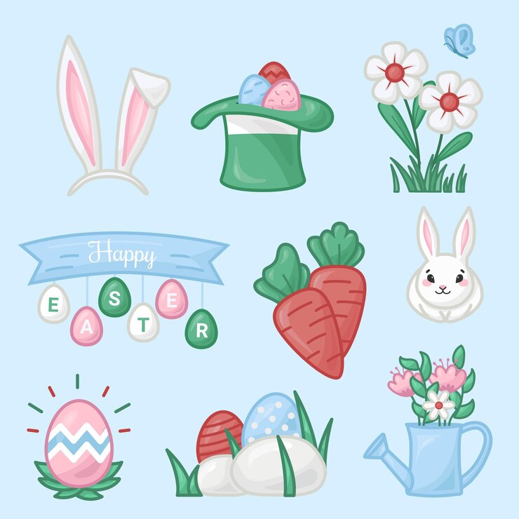 Vector gratuito colección de elementos planos de pascua
