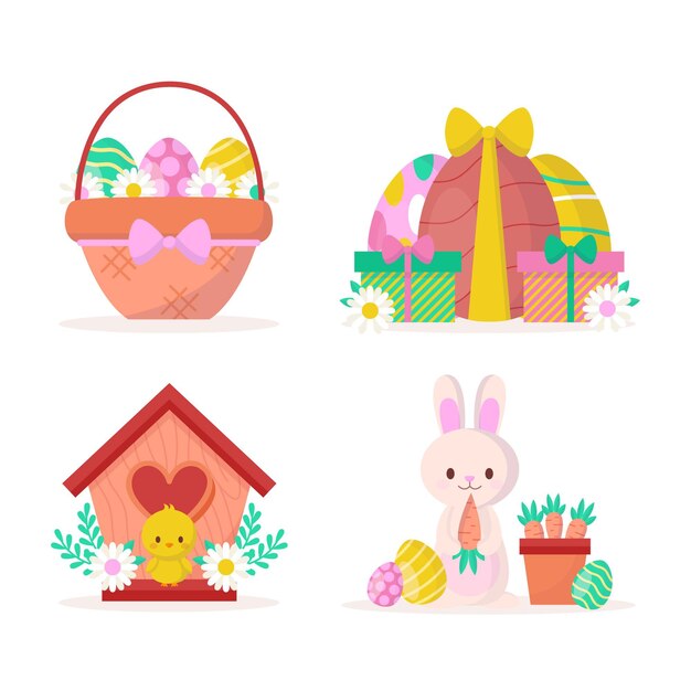 Colección de elementos planos de pascua