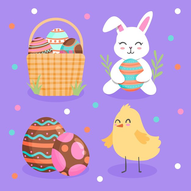 Colección de elementos planos de pascua