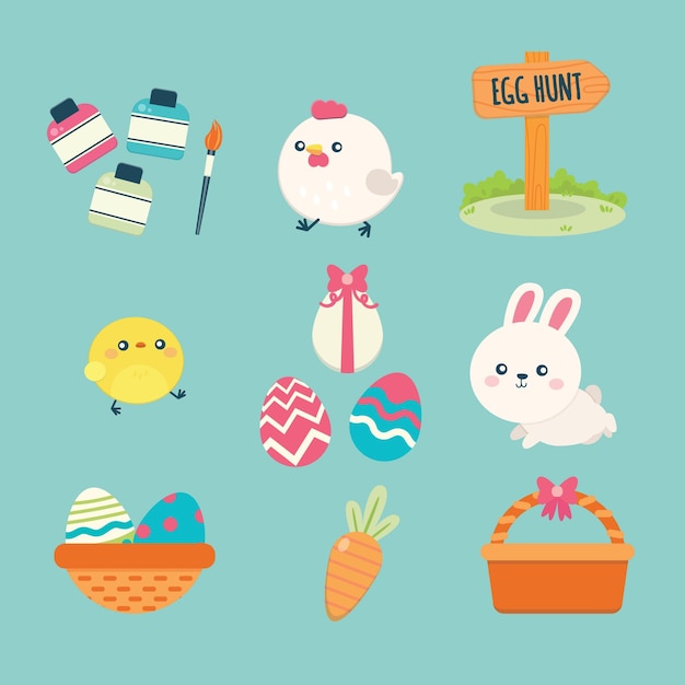 Vector gratuito colección de elementos planos de pascua