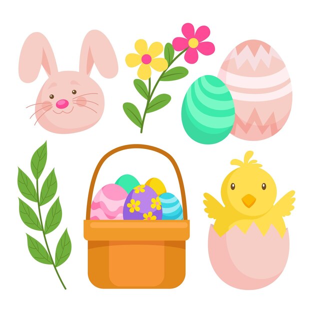 Colección de elementos planos de pascua