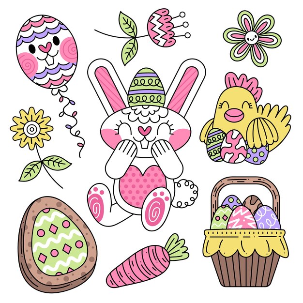 Colección de elementos planos de pascua