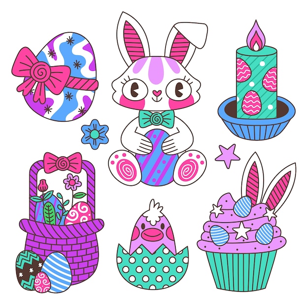 Colección de elementos planos de pascua