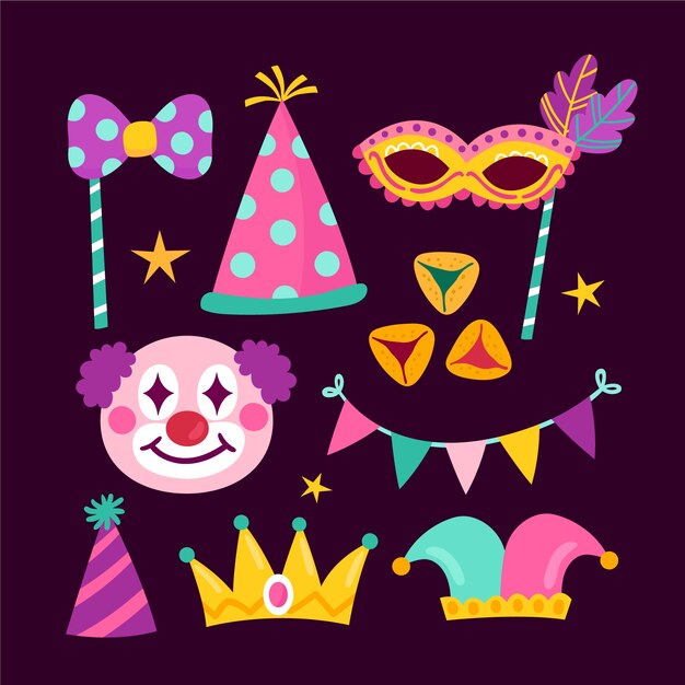 Colección de elementos planos de purim