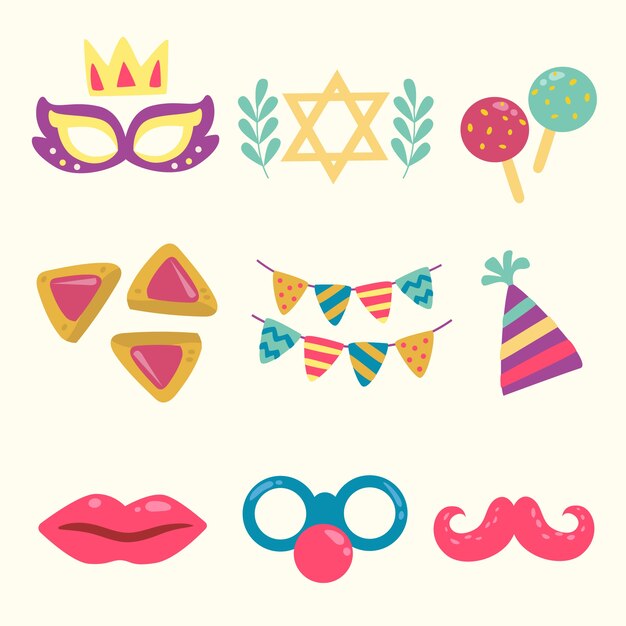 Colección de elementos planos de purim