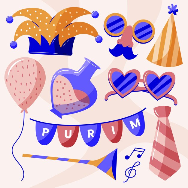 Colección de elementos planos de purim