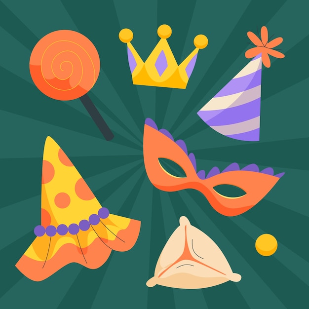 Colección de elementos planos de purim