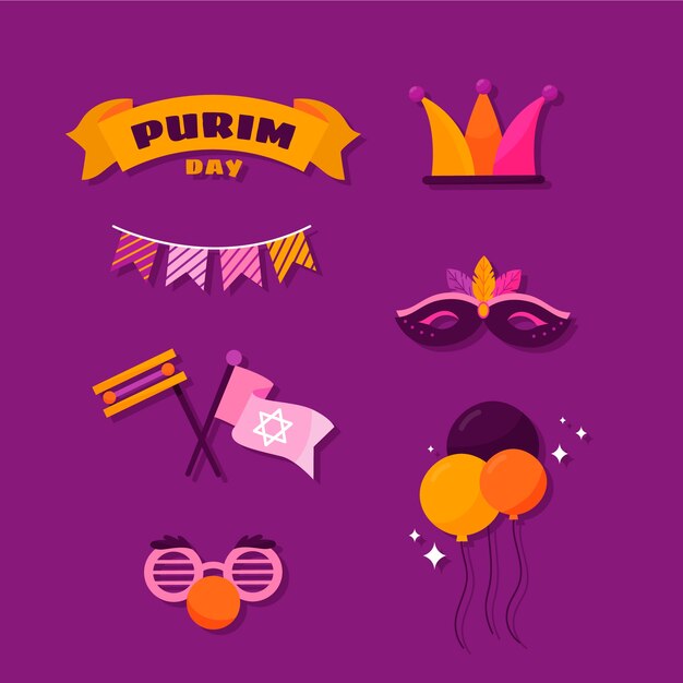 Colección de elementos planos de purim