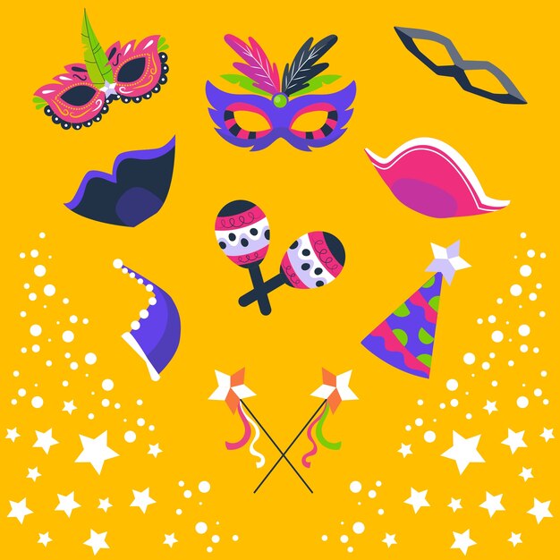 Colección de elementos planos de purim