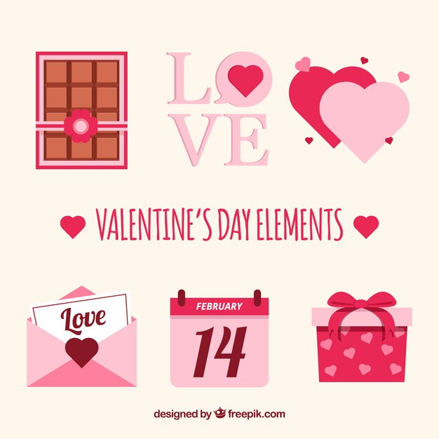 Colección de elementos planos de san valentín con lindas ilustraciones