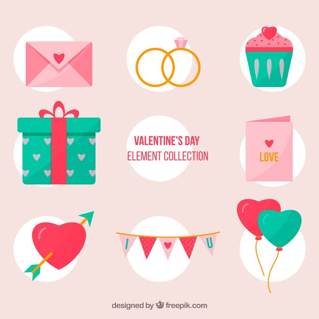 Colección de elementos planos de san valentín