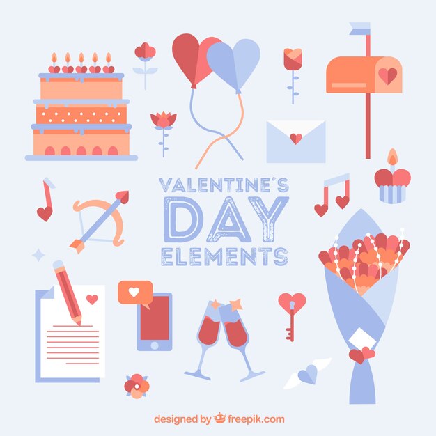 Colección de elementos planos de san valentín