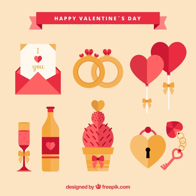 Colección de elementos planos de san valentín 