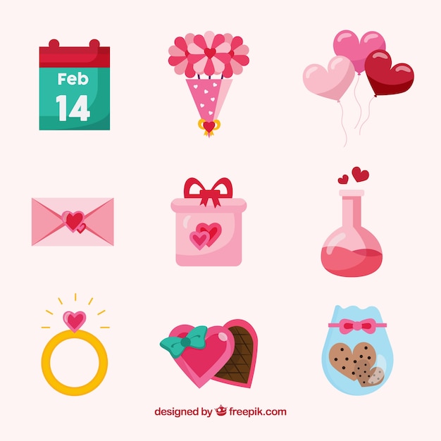 Colección de elementos planos de san valentín