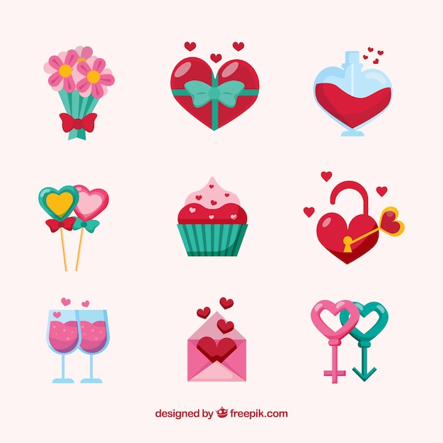 Colección de elementos planos de san valentín