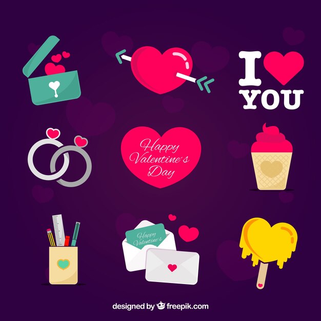 Colección de elementos planos de san valentín