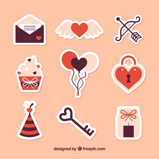 Colección de elementos planos de san valentín