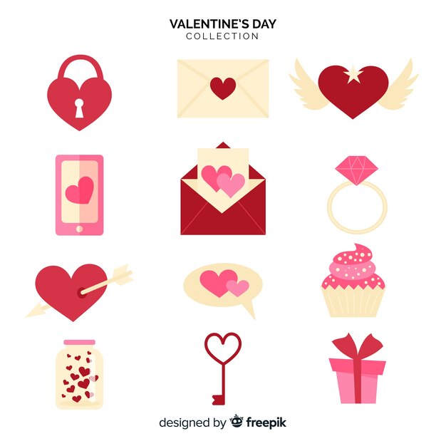Colección elementos planos san valentín