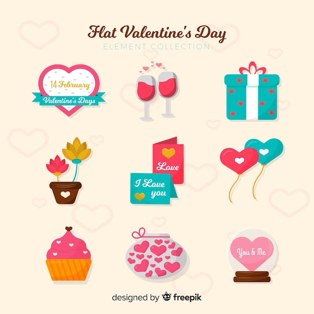 Vector gratuito colección elementos planos san valentín