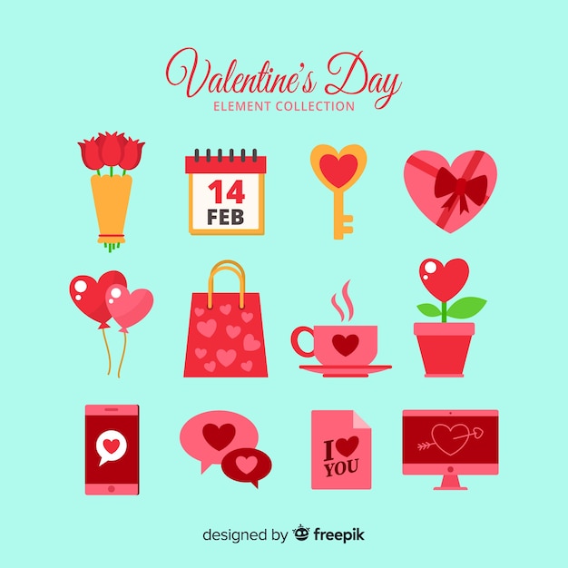 Vector gratuito colección elementos planos san valentín