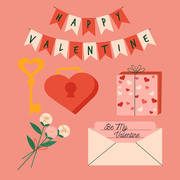Colección de elementos planos de san valentín