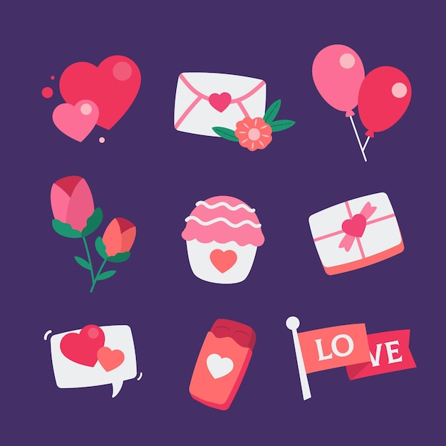 Vector gratuito colección de elementos planos de san valentín