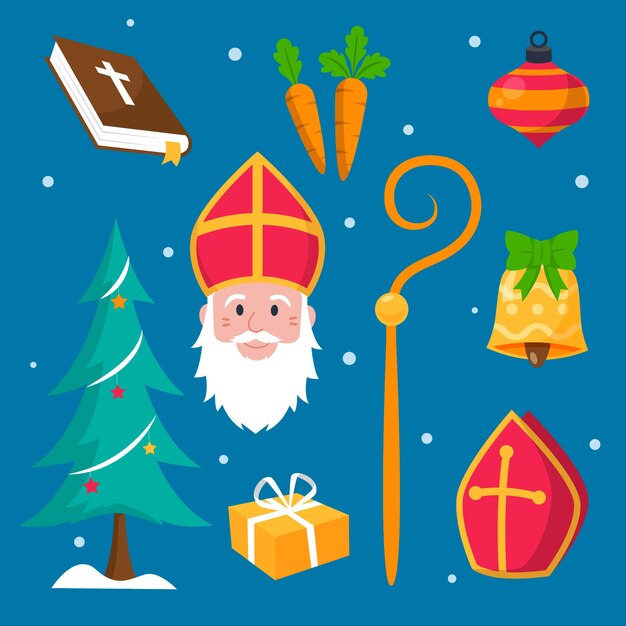 Vector gratuito colección de elementos planos de sinterklaas