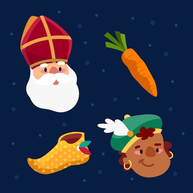 Vector gratuito colección de elementos planos de sinterklaas