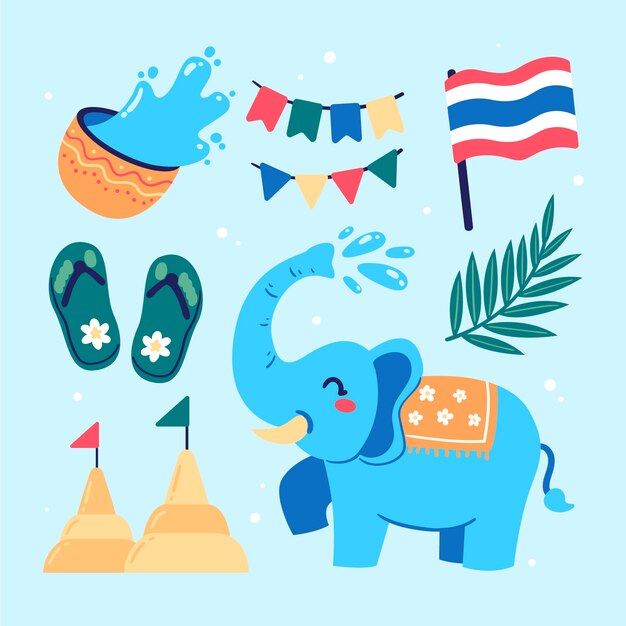 Colección de elementos planos de songkran
