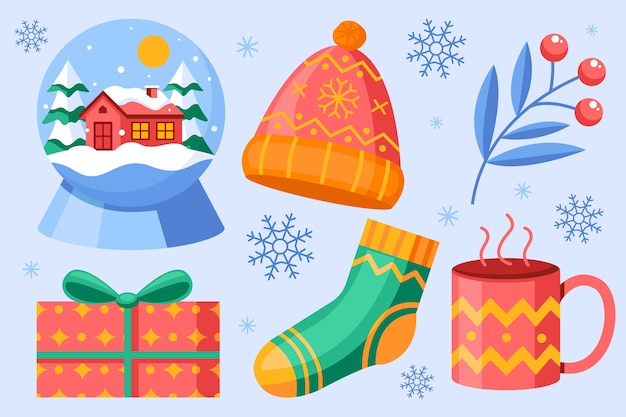 Colección de elementos planos para la temporada de invierno.