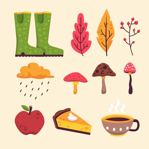 Colección de elementos planos para la temporada de otoño