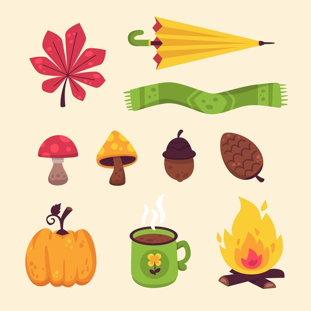 Colección de elementos planos para la temporada de otoño