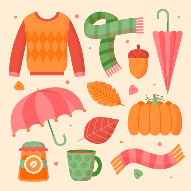 Colección de elementos planos para la temporada de otoño