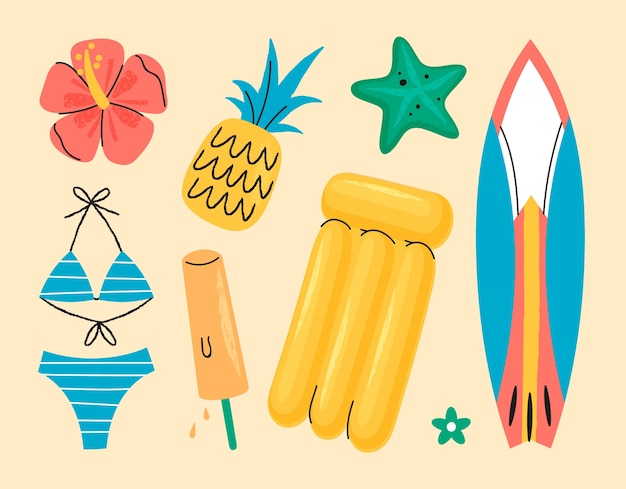 Colección de elementos planos para la temporada de verano.
