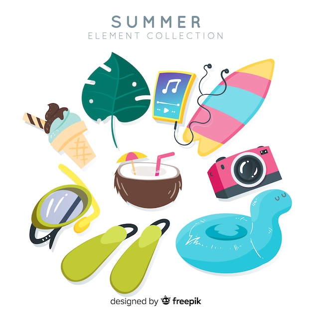 Colección de elementos planos de verano