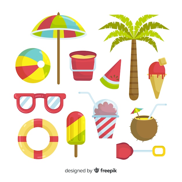Colección de elementos planos de verano