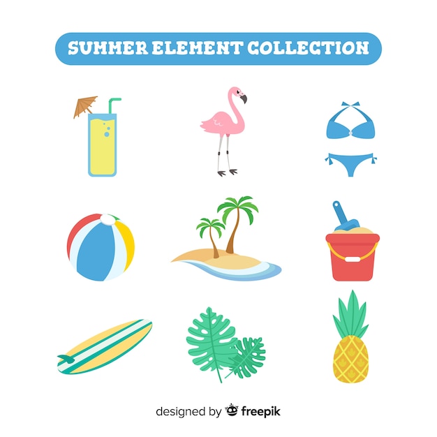 Colección de elementos planos de verano