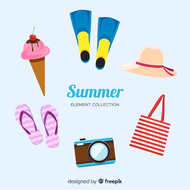 Colección de elementos planos de verano