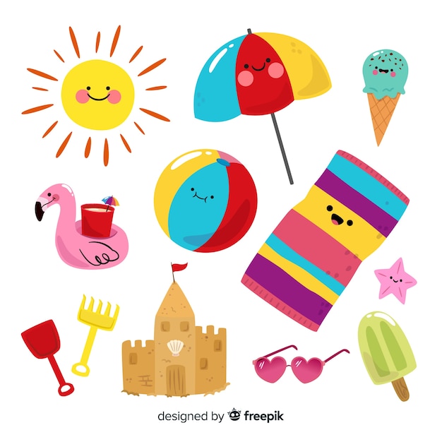 Colección de elementos planos de verano