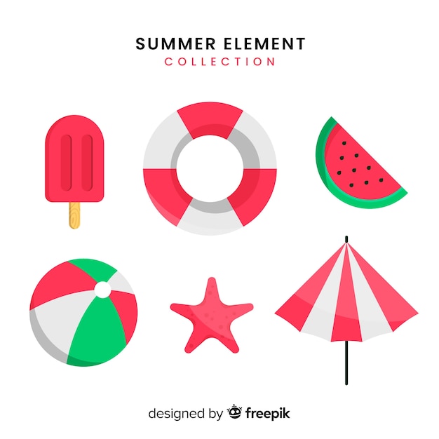 Colección de elementos planos de verano