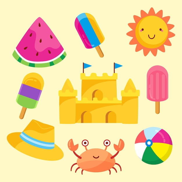 Colección de elementos planos de verano