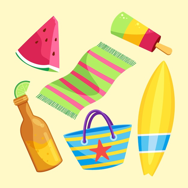 Colección de elementos planos de verano