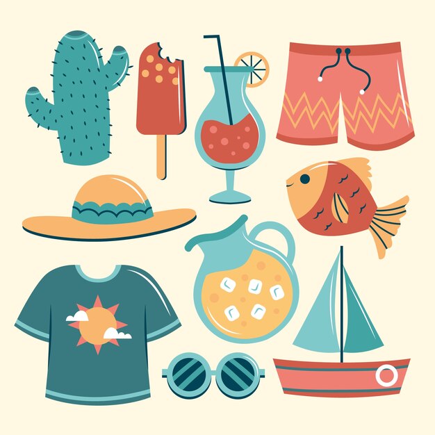 Colección de elementos planos para el verano