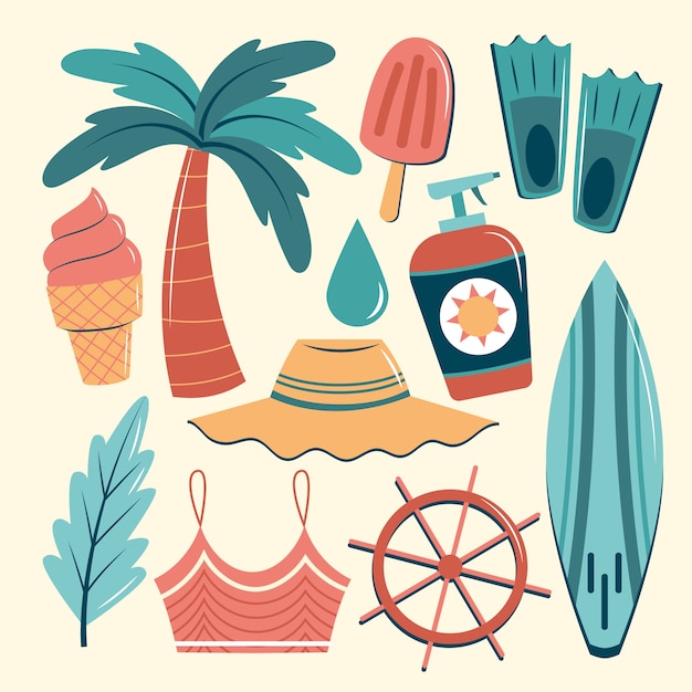 Colección de elementos planos para el verano