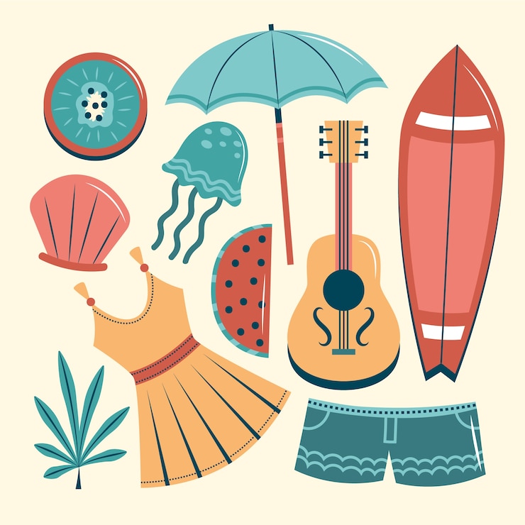 Vector gratuito colección de elementos planos para el verano